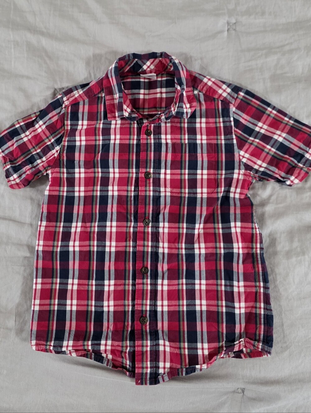 Gymboree Boys Red and Blue Plaid Short Sleeve Button Down Short Sleeve Shirt 7
